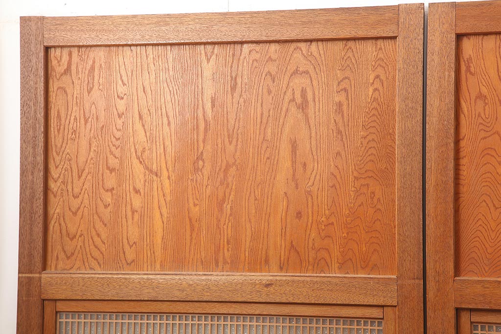 アンティーク建具　昭和中期　鏡板合板　和モダンな空間におすすめの組子帯戸3枚セット(引き戸、ガラス帯戸)(R-045840)