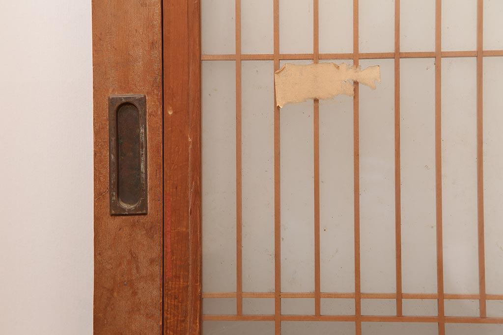 レトロ建具　昭和中期　鏡板一枚板　風情が感じられる組子帯戸4枚セット(引き戸、帯戸)(R-045841)