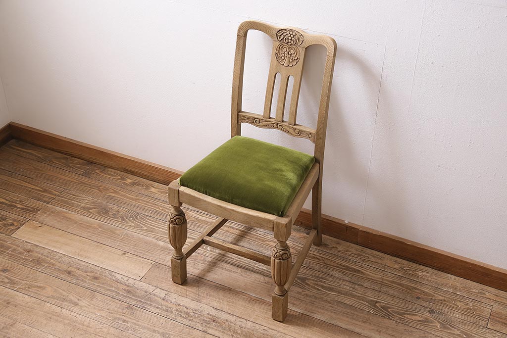 アンティーク家具　イギリスアンティーク　ストリップド(剥離)　オーク材　バルボスレッグのダイニングチェア(椅子)(R-045847)