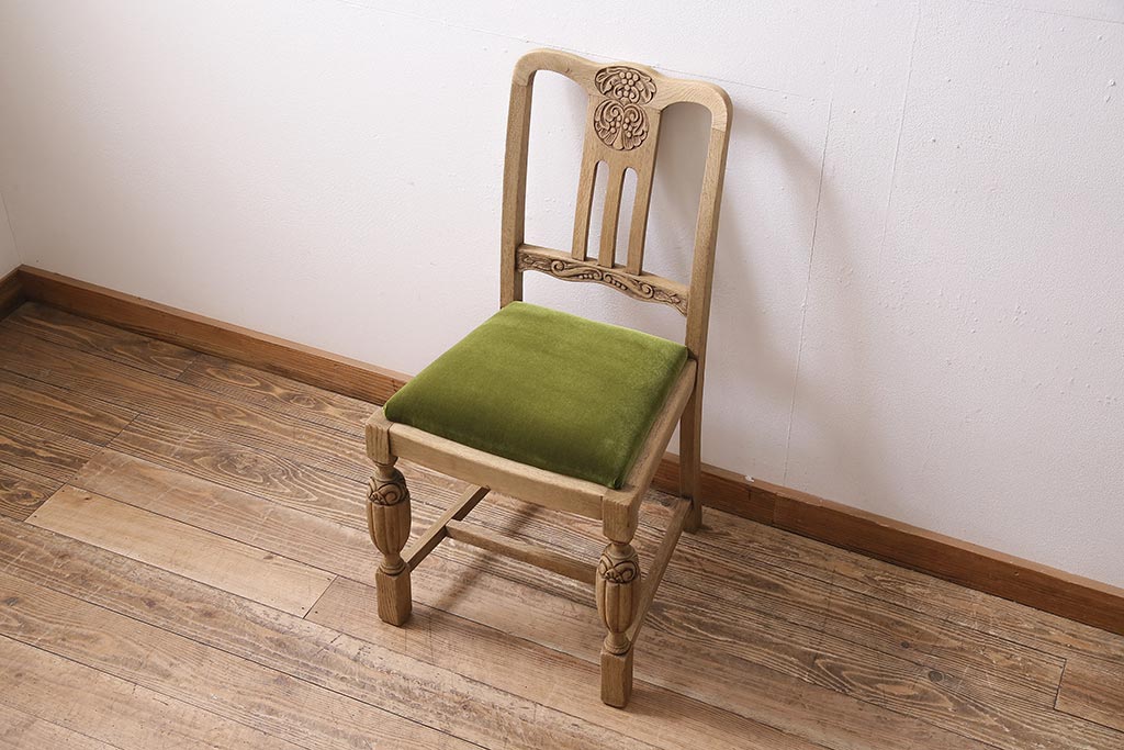 アンティーク家具　イギリスアンティーク　ストリップド(剥離)　オーク材　バルボスレッグのダイニングチェア(椅子)(R-045848)