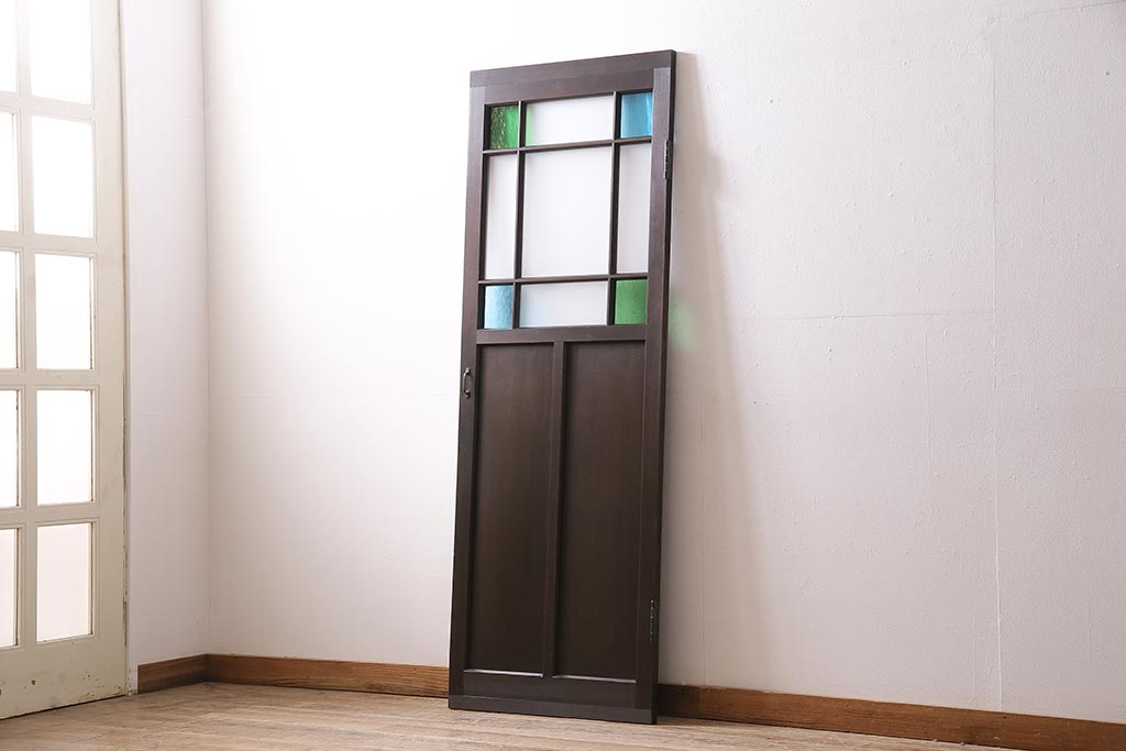 アンティーク建具　大正ロマン　色ガラスがおしゃれな木製ドア(ガラス扉)(R-045914)