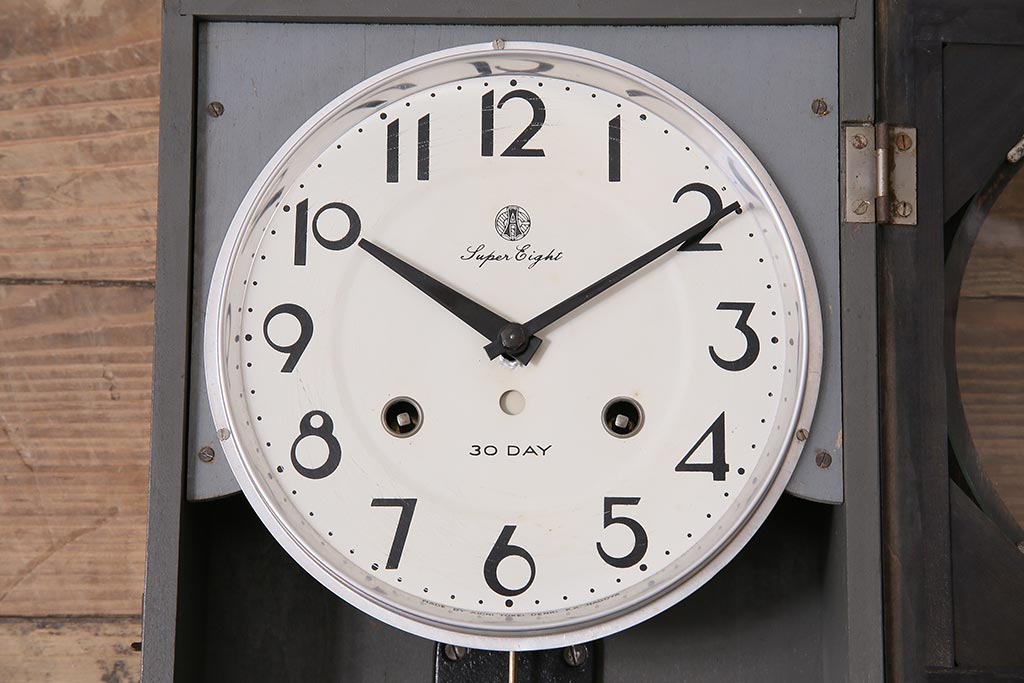 アンティーク時計　AICHI(アイチ、愛知時計電機)　30DAY　Super Eight　手巻き式掛け時計(柱時計、振り子時計)(R-045922)