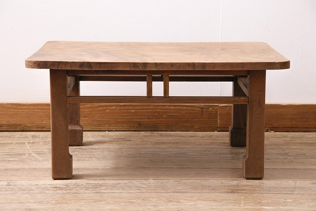 アンティーク家具　ストリップド(剥離)　総ケヤキ材　杢目が美しい平机(座机)(R-045958)