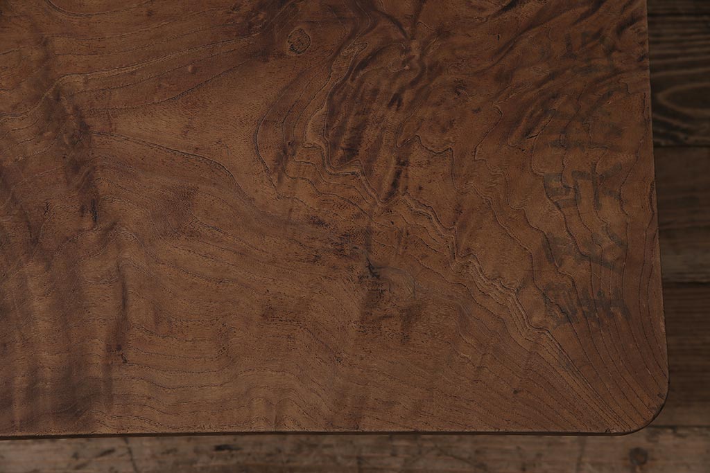 アンティーク家具　ストリップド(剥離)　総ケヤキ材　杢目が美しい平机(座机)(R-045958)