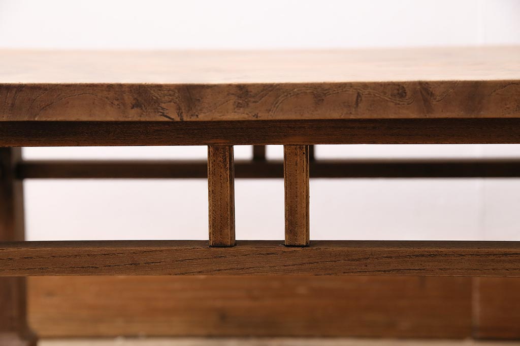 アンティーク家具　ストリップド(剥離)　総ケヤキ材　杢目が美しい平机(座机)(R-045958)