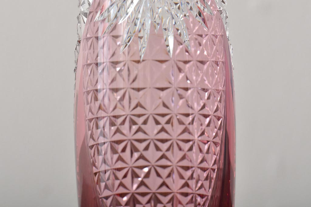 和光　WAKO　江戸切子　葡萄　ペーパーウェイト　青赤　花瓶2点　合わせて3点セット(フラワーベース、花器、工芸ガラス、硝子)(R-045974)