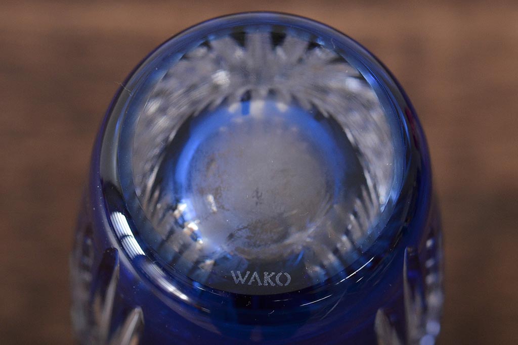 和光　WAKO　江戸切子　葡萄　ペーパーウェイト　青赤　花瓶2点　合わせて3点セット(フラワーベース、花器、工芸ガラス、硝子)(R-045974)