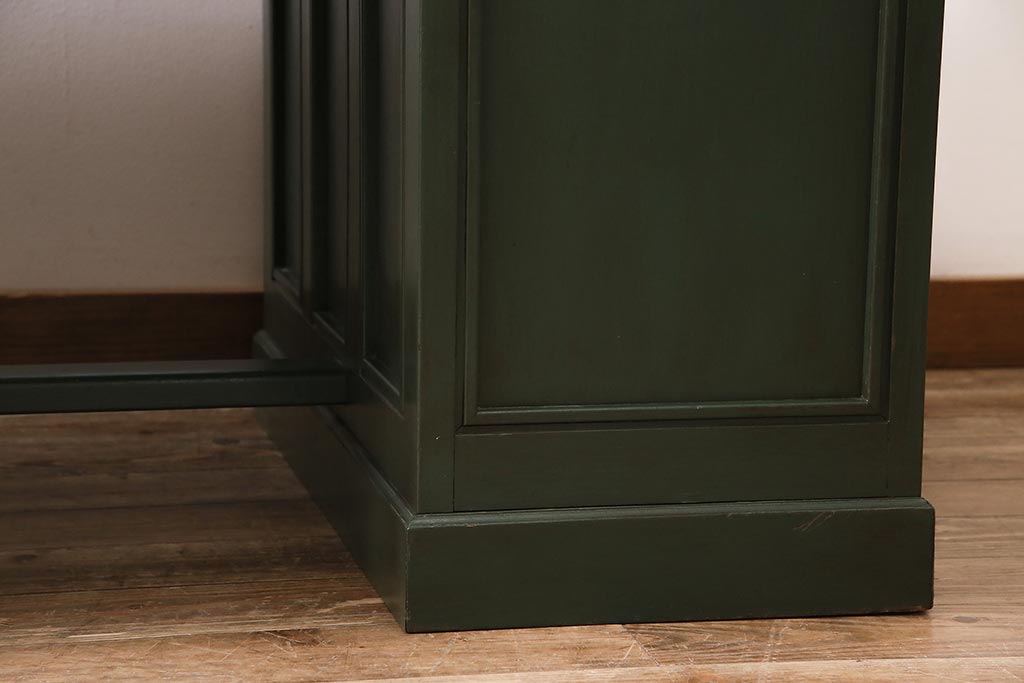 アンティーク家具　ペイント　ナラ材　緑のペイントが魅力の両袖デスク(ワークデスク、両袖机、在宅ワーク、在宅用勉強机)(R-045981)