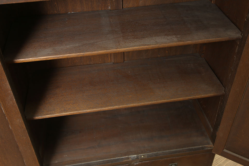 アンティーク家具　ナラ材　大正ロマン香る本箱(収納棚、キャビネット、ブックケース)(R-046040)