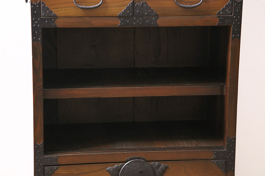 アンティーク家具　ヒノキ・ケヤキ材　サイドチェスト風にリメイクした小タンス(時代箪笥、戸棚)(R-046048)
