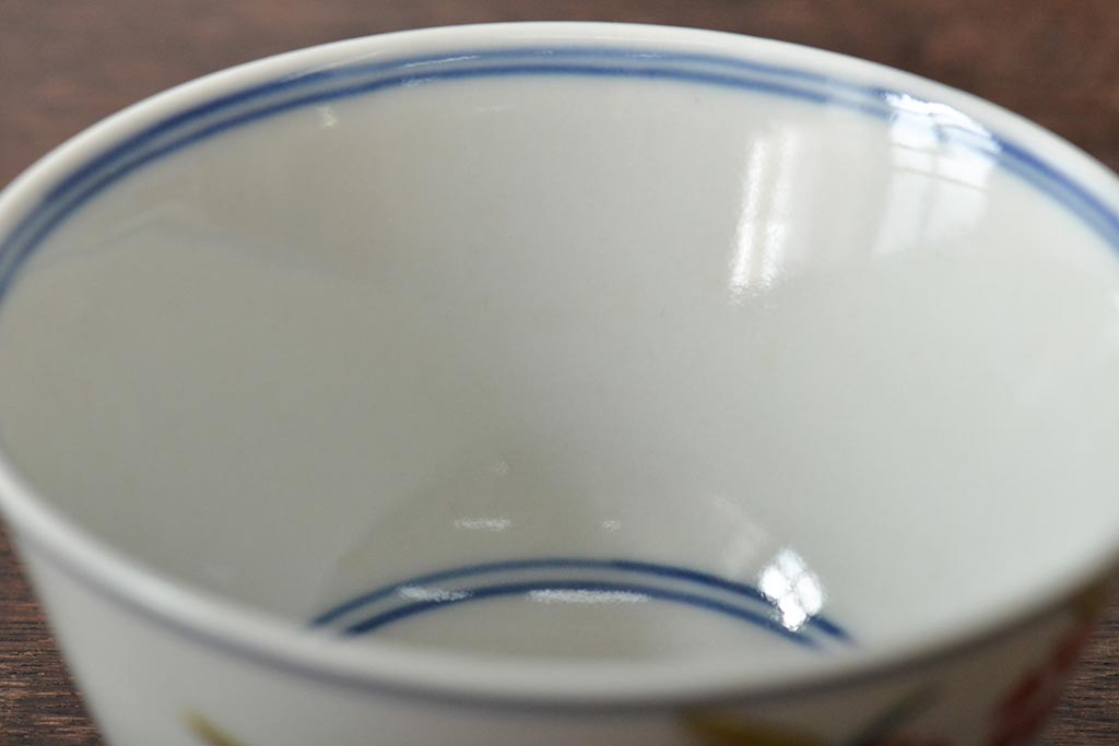 大明成化年製　花文色絵　茶碗5客セット(湯呑み、茶器、和食器)(R-046049)