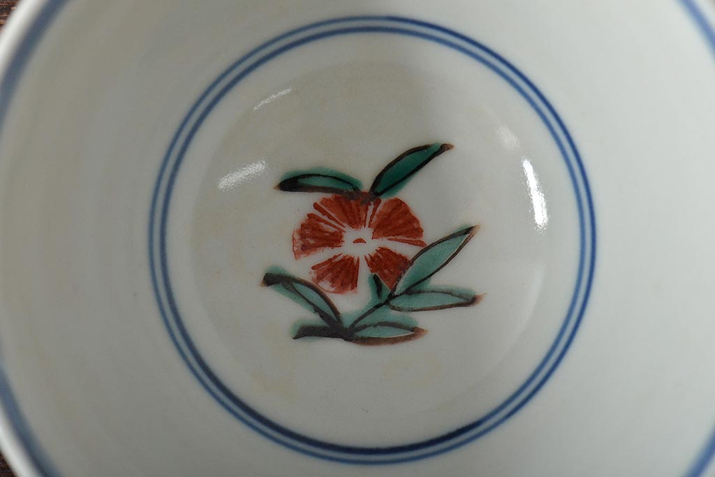 大明成化年製　花文色絵　茶碗5客セット(湯呑み、茶器、和食器)(R-046049)