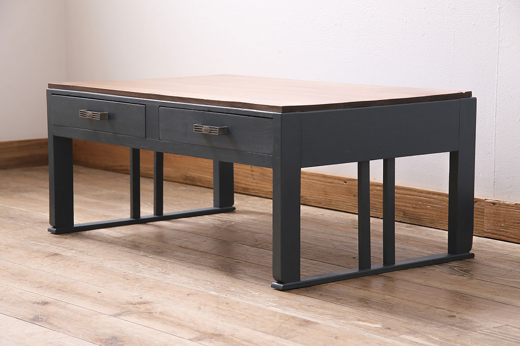 アンティーク家具　昭和中期　ペイント　メンズライクなお部屋に似合う文机(座机)(R-046064)