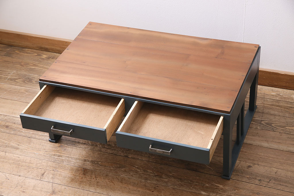 アンティーク家具　昭和中期　ペイント　メンズライクなお部屋に似合う文机(座机)(R-046064)