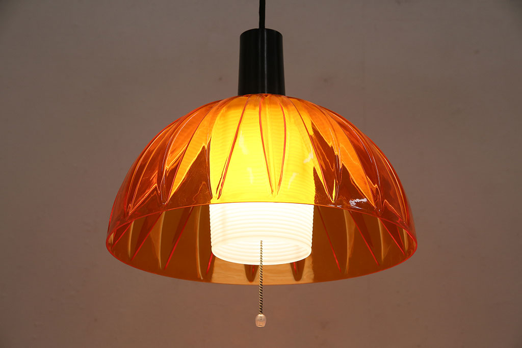 ビンテージ照明　ナショナル(National、松下電工)　昭和レトロ　 オレンジシェードが可愛らしいペンダントライト(天井照明、吊り下げ照明)(R-046089)