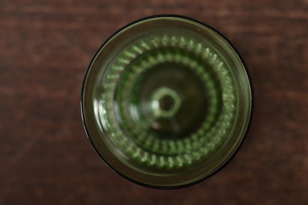 イタリア　ベネチアンガラス　グリーン(緑)　グラス3客セット(サイン、作家物、コップ、洋食器、ヴェネチアングラス)(R-046107)