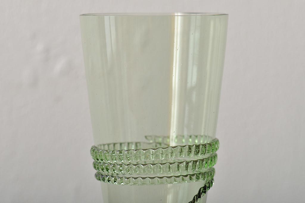 イタリア　ベネチアンガラス　グリーン(緑)　グラス3客セット(サイン、作家物、コップ、洋食器、ヴェネチアングラス)(R-046107)
