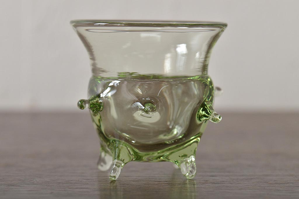 イタリア　ベネチアンガラス　グリーン(緑)　グラス4客セット(コップ、洋食器、ヴェネチアングラス)(R-046120)