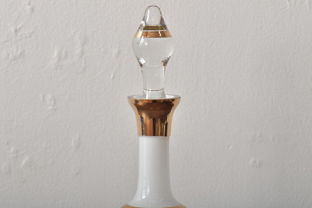 チェコ　ボヘミアガラス　花柄　金彩　デカンタ　グラス6客セット(ガラス瓶、コップ、洋食器)(R-046138)