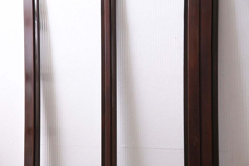 アンティーク建具　昭和初期　モールガラス　総漆塗り　大正ロマンの香り漂うシックなガラス戸2枚セット(引き戸)(R-046154)