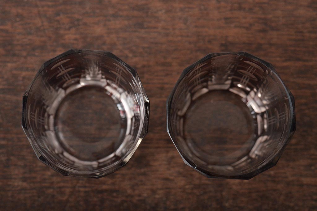 昭和初期　赤切子グラス2個　ショットグラス6個(コップ、色被せ、和ガラス)(R-046165)