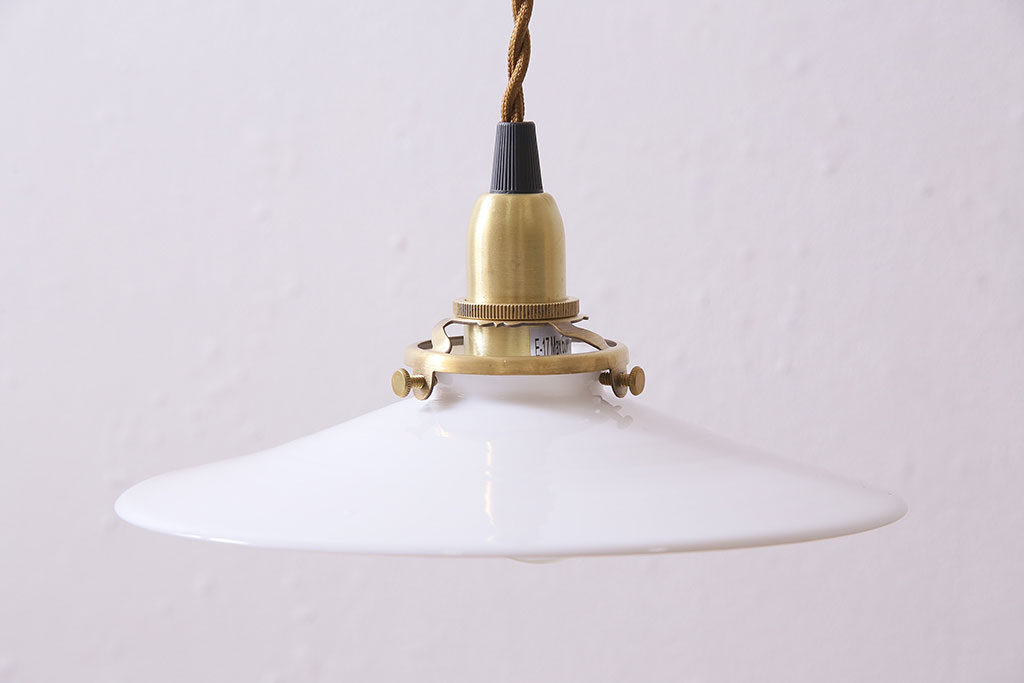 アンティーク照明　戦前　レトロな平笠シェードのペンダントライト2個セット(天井照明、吊り下げ照明、電笠)(R-046179)