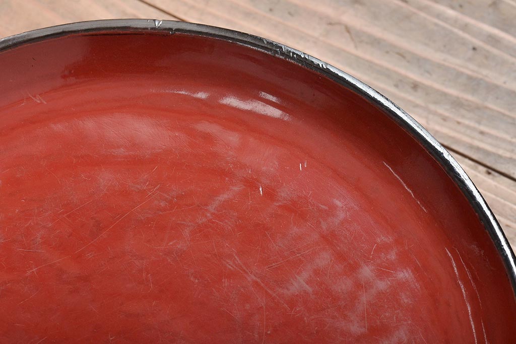 明治大正期　会津漆器　朱赤の漆塗りが美しい高台付き丸盆2点セット(丸膳、漆器)(R-046240)
