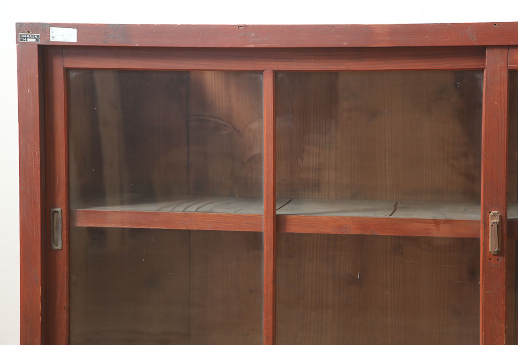 アンティーク家具　昭和初期　前面ヒノキ　赤みがかった木肌が美しい戸棚・重ね(収納棚、キャビネット)(R-046255)