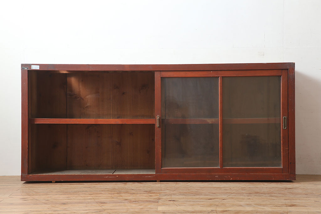 アンティーク家具　昭和初期　前面ヒノキ　赤みがかった木肌が美しい戸棚・上段(収納棚、キャビネット)(R-046256)