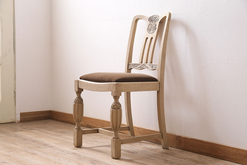 アンティーク家具　イギリスアンティーク　ストリップド(剥離)　オーク材　バルボスレッグのダイニングチェア(椅子)(R-046284)