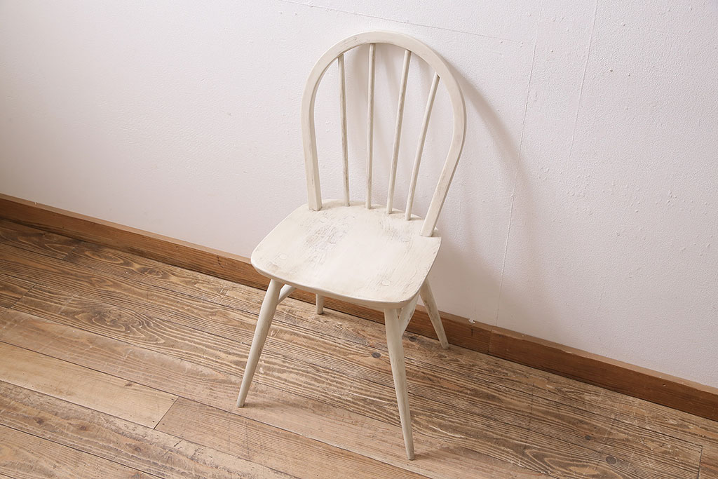 ペイント家具　ERCOL(アーコール)　フレンチシャビーなウィンザーチェア(ダイニングチェア、椅子、ウインザーチェア)(R-046314)