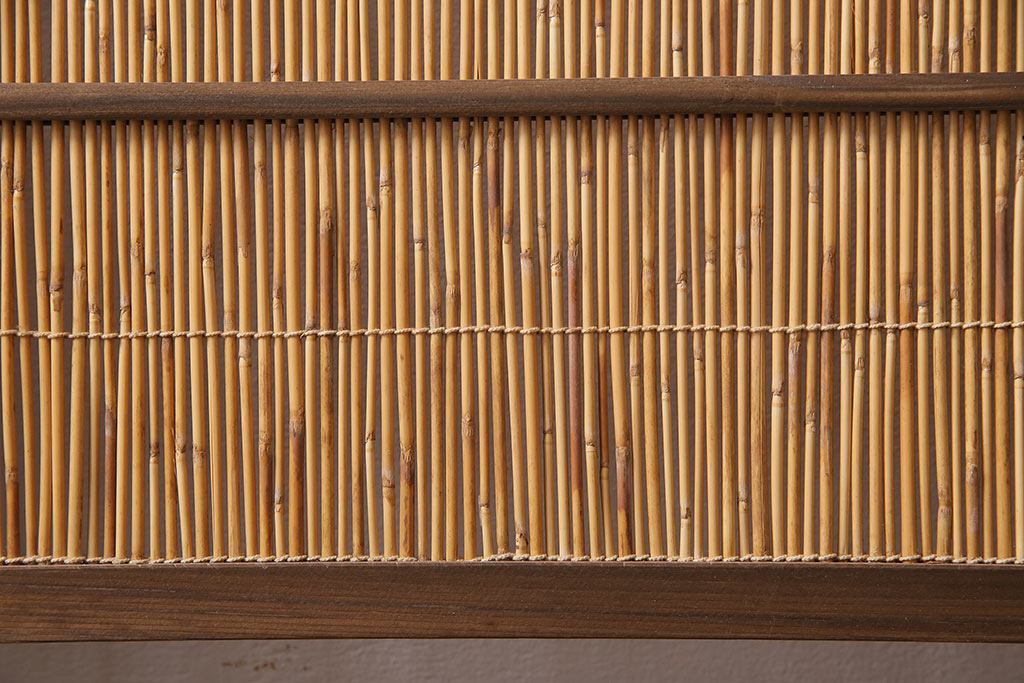 ビンテージ家具　レトロ　栓材　鳥と竹　透かしが素敵な四連折り畳み式パーテーション(衝立、仕切り)(R-046355)