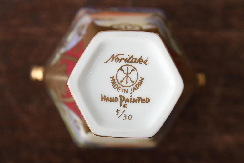 Noritake(ノリタケ)　HANDPAINTED　夕湖畔風景・薔薇(バラ)絵　花瓶3点　共箱(金彩、花器、フラワーベース)(R-046409)