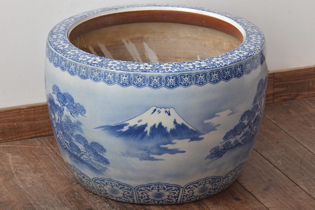 水盤 花器 染付 大正瀬戸 印判手 工芸品