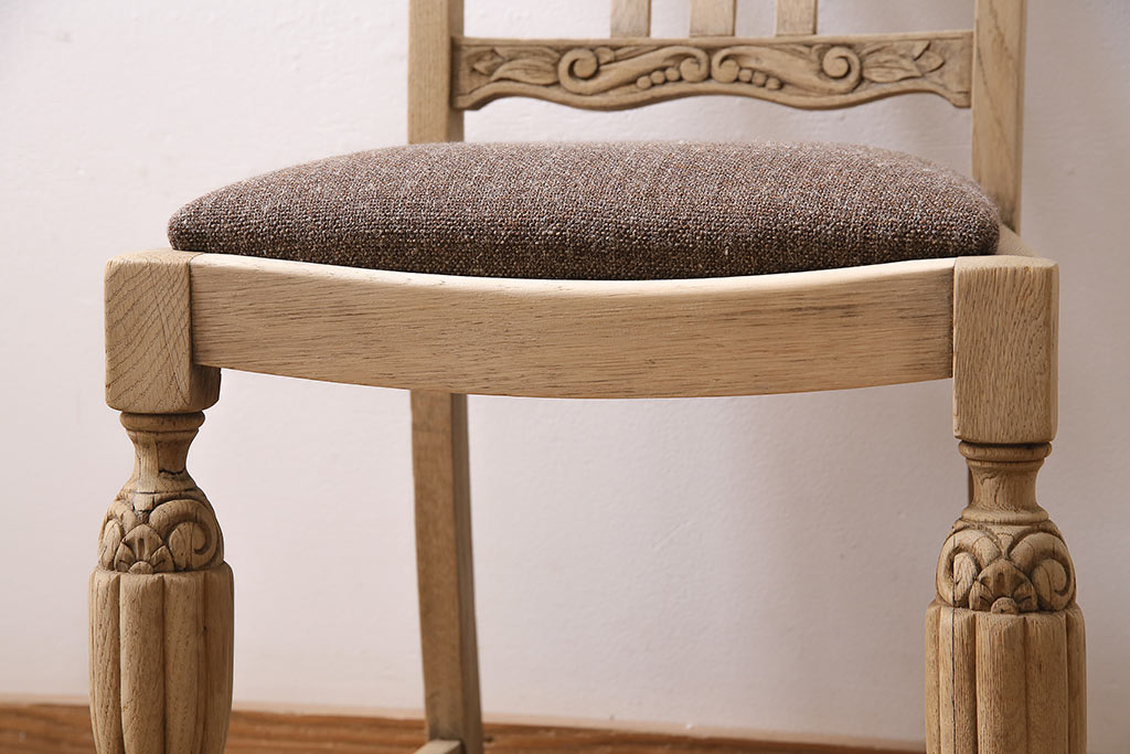 アンティーク家具　イギリスアンティーク　ストリップド(剥離)　オーク材　バルボスレッグのダイニングチェア(椅子)(R-046426)
