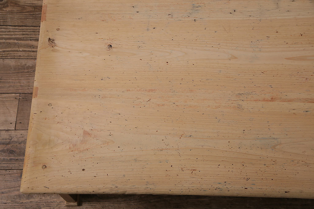 アンティーク家具　昭和初期　ストリップド(剥離)　天板ヒノキ材　大振りサイズのシンプルな文机(ローテーブル、センターテーブル、座卓)(R-046444)