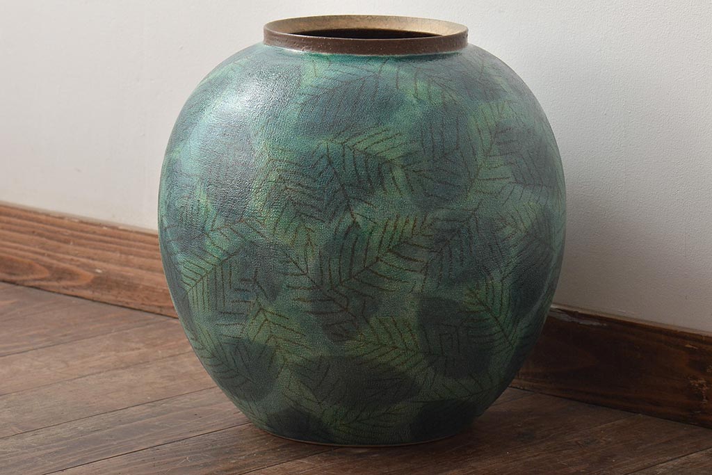 迎泰夫作　陶彩大壷　共箱(栃木県芸術祭奨励賞受賞作品、花瓶、花器)(R-046483)