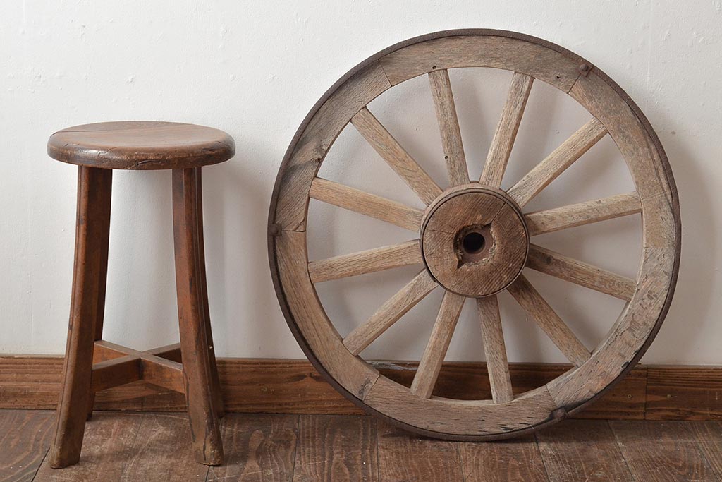 昭和初期　大八車　木製車輪(ディスプレイ、ガーデニング雑貨)(R-046490)