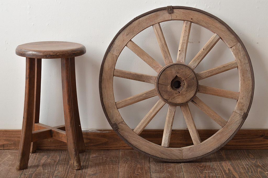 昭和初期　大八車　木製車輪(ディスプレイ、ガーデニング雑貨)(R-046491)