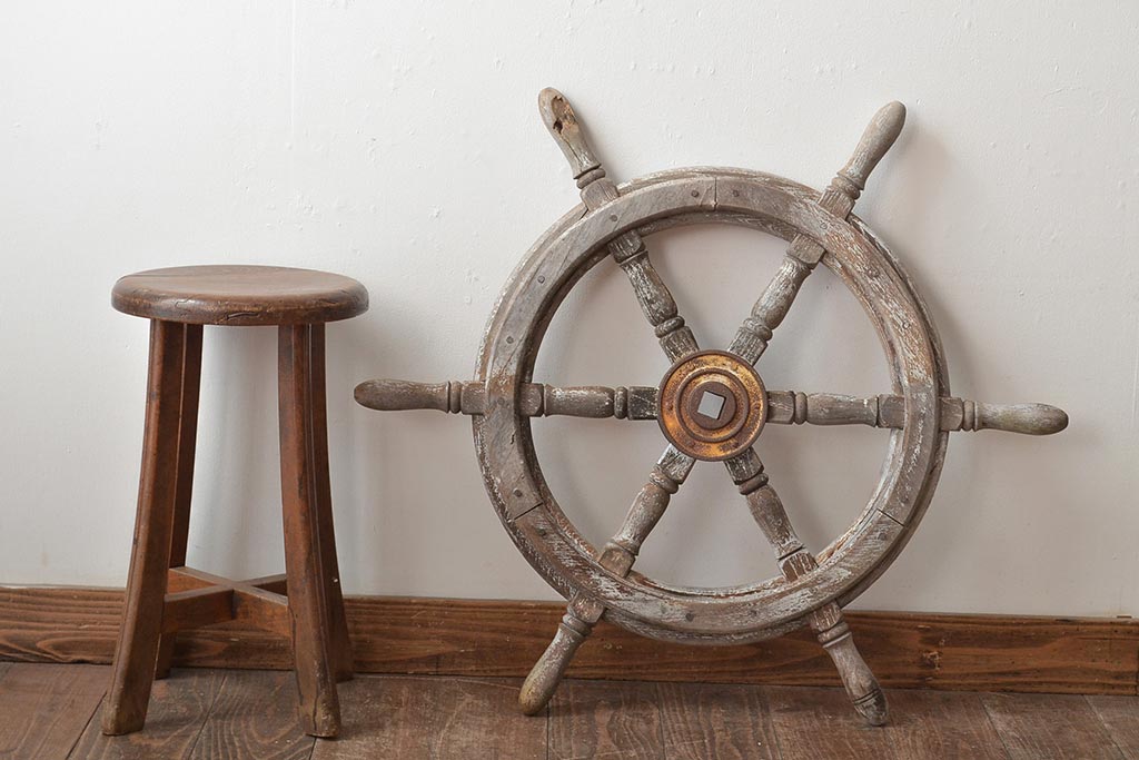 昭和初期 木製ラット 舟舵 操舵輪(ディスプレイ、ガーデニング雑貨)(R-046492) | ラフジュ工房
