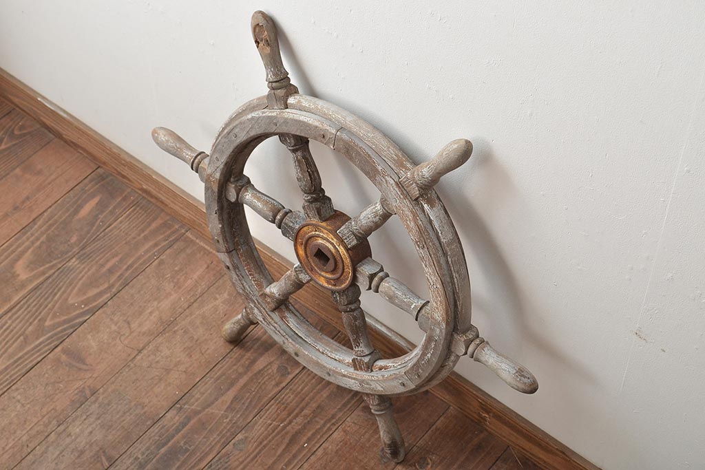 昭和初期　木製ラット　舟舵　操舵輪(ディスプレイ、ガーデニング雑貨)(R-046492)