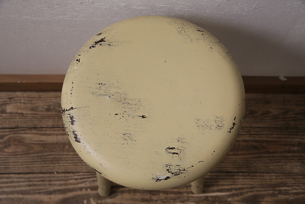 アンティーク家具　昭和初期　優しげな色合いのレトロなペイントスツール(椅子、木製チェア)(R-046503)