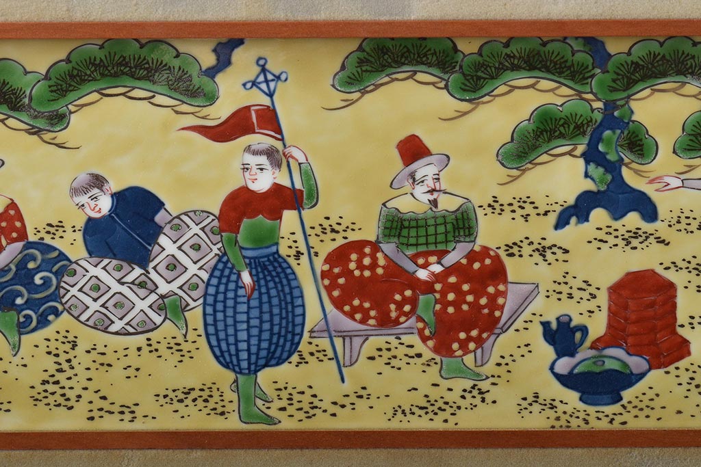 源右衛門　染錦陶画(陶板、南蛮人、中国、色絵)(R-046515)
