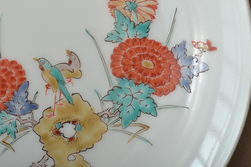 十四代　酒井田柿右衛門　錦菊鳥文　額付　飾り皿(色絵)(R-046516)