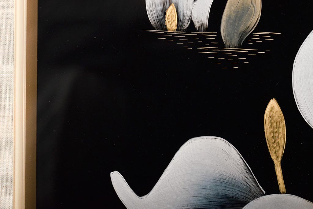 輪島塗　松田林山　漆絵　額装(沈金蒔絵)(R-046646)