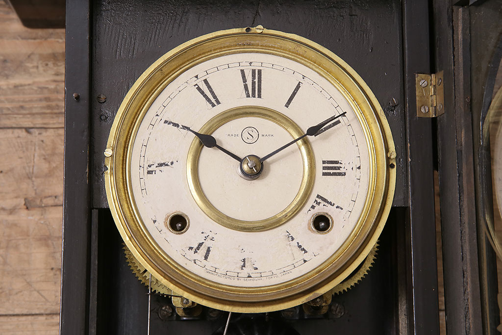 アンティーク時計　大正期　精工舎(SEIKOSHA、セイコー)　ゼンマイ式　スリゲル型　シックな雰囲気漂う掛け時計(古時計、柱時計、座敷時計)(R-046657)