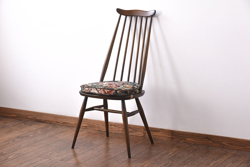 ヴィンテージ家具　イギリスビンテージ　ERCOL(アーコール)　ゴールドスミス　クッション付きダイニングチェア(椅子、ハイバックチェア)(R-046660)