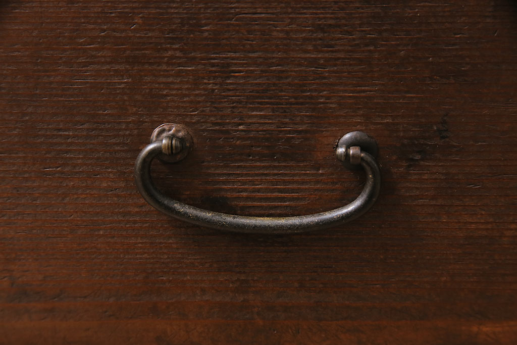 アンティーク家具　昭和初期　ヒノキ材　シンプルな金具の小引き出し(小物収納)(R-046667)
