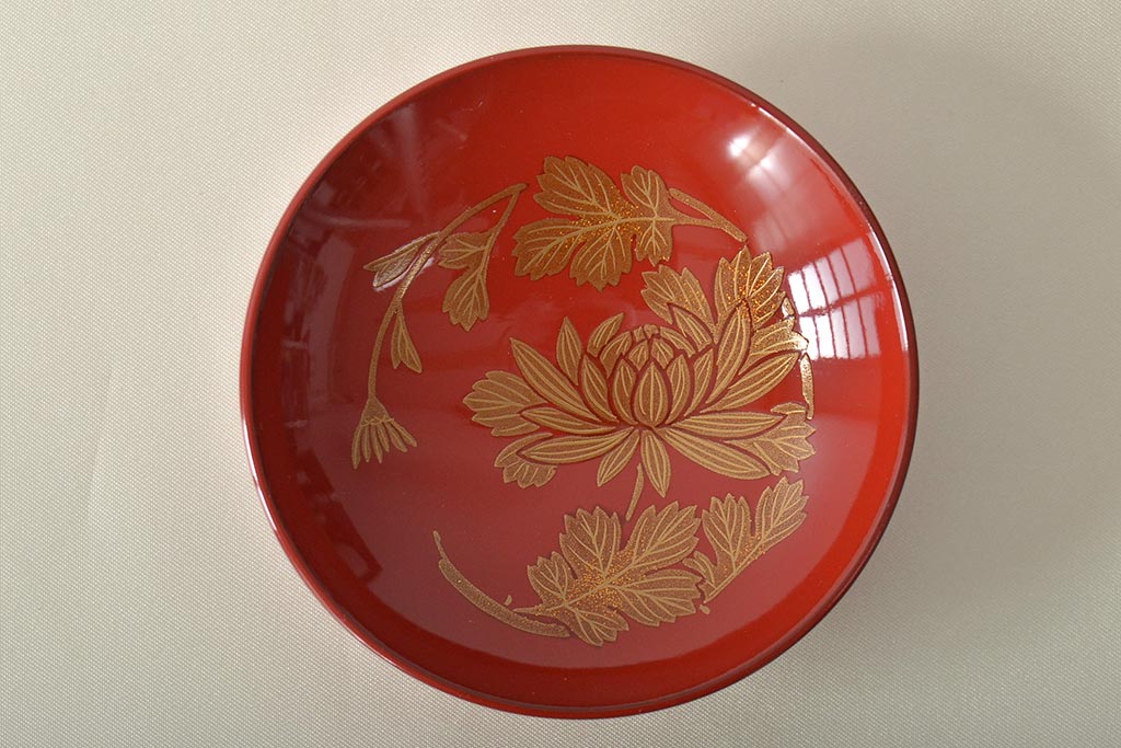 輪島塗　五島屋　木製蒔絵　屠蘇器　共箱(杯台、銚子、金彩)(R-046670)
