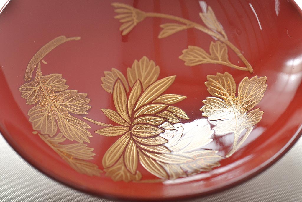 輪島塗　五島屋　木製蒔絵　屠蘇器　共箱(杯台、銚子、金彩)(R-046670)